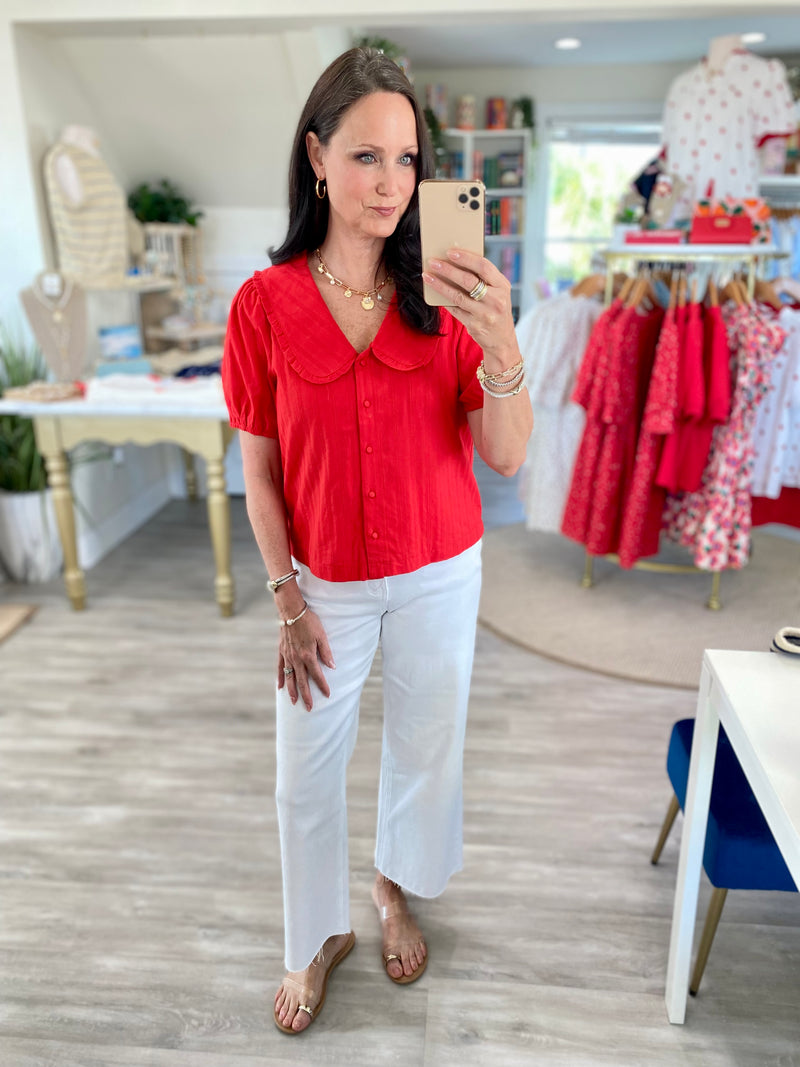Textured Stripe Peter Pan Collar Top