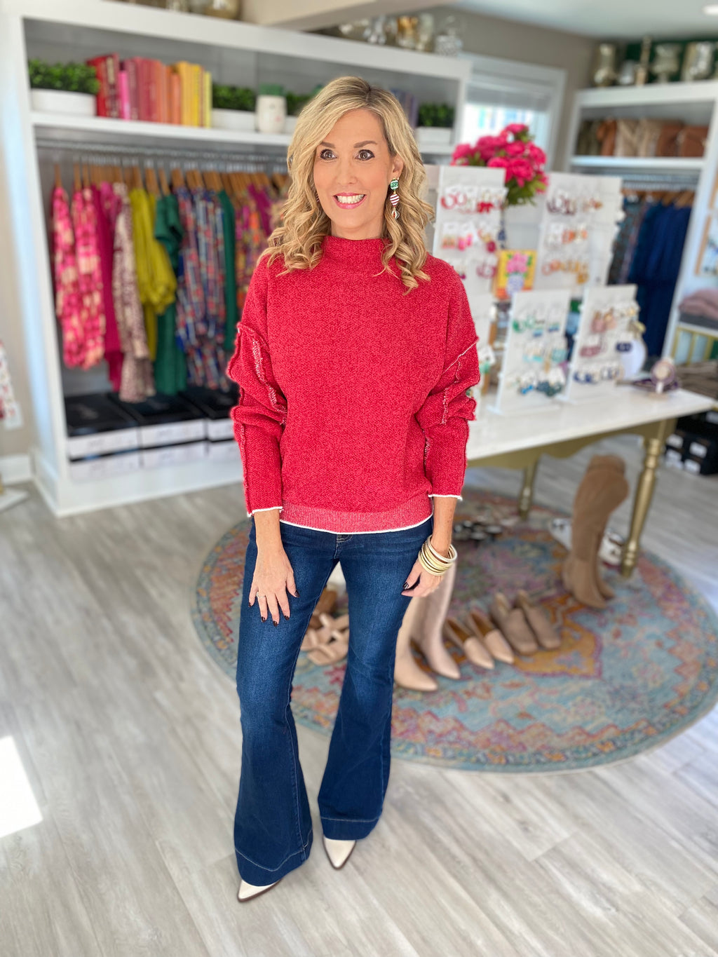 Mock Neck Exposed Seam Sweater