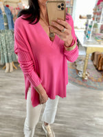 V-Neck Sweater With Ribbed Sleeves