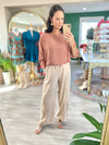 Dropped Shoulder 3/4 Sleeve Woven Top