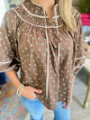 Bow Print 3/4 Sleeve Top