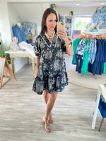 Floral Print Piping Detail V Neck Mini Dress