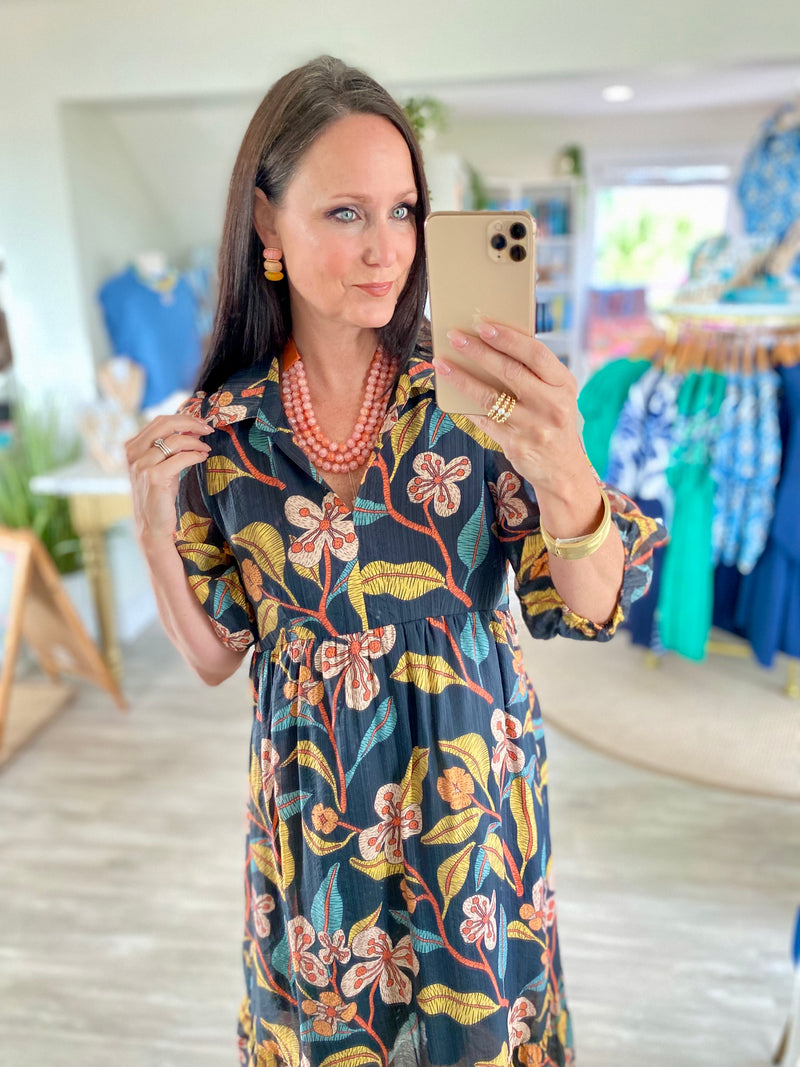 Mixed Floral Print Tiered Midi Dress
