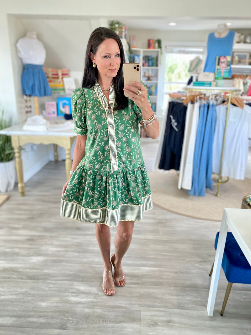Floral And Contrast Stripe Mini Dress