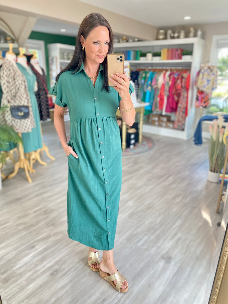 Button Down High Waist Midi Dress