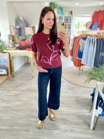 Floral Motif Short sleeve Sweater