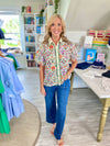 Floral Diamond Pattern Button Down Top