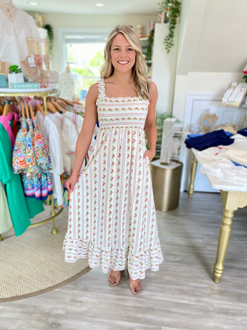 Smocked Bust Sleeveless Midi Dress