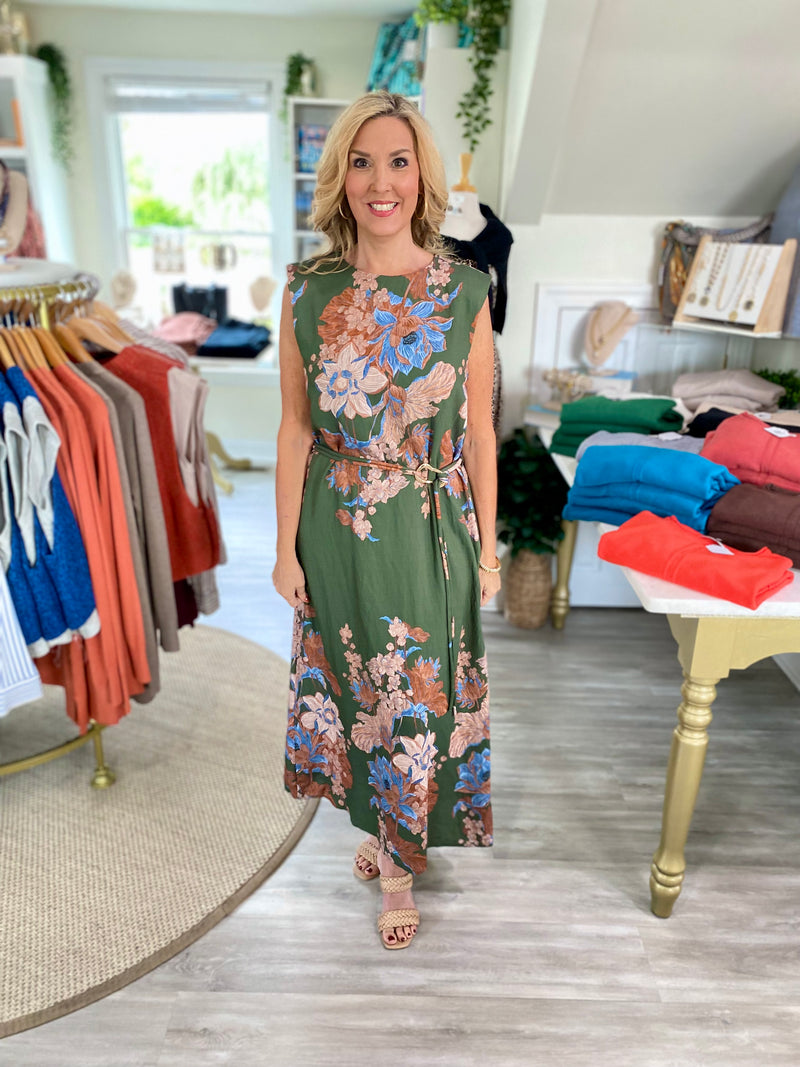 Floral Print Sleeveless Midi Dress