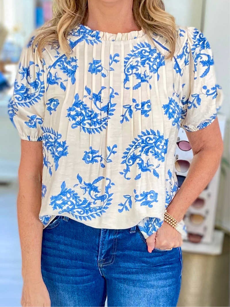 Two Tone Ruffle Neck Top