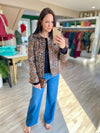 Animal Print Ruffle Collar Quilted Jacket