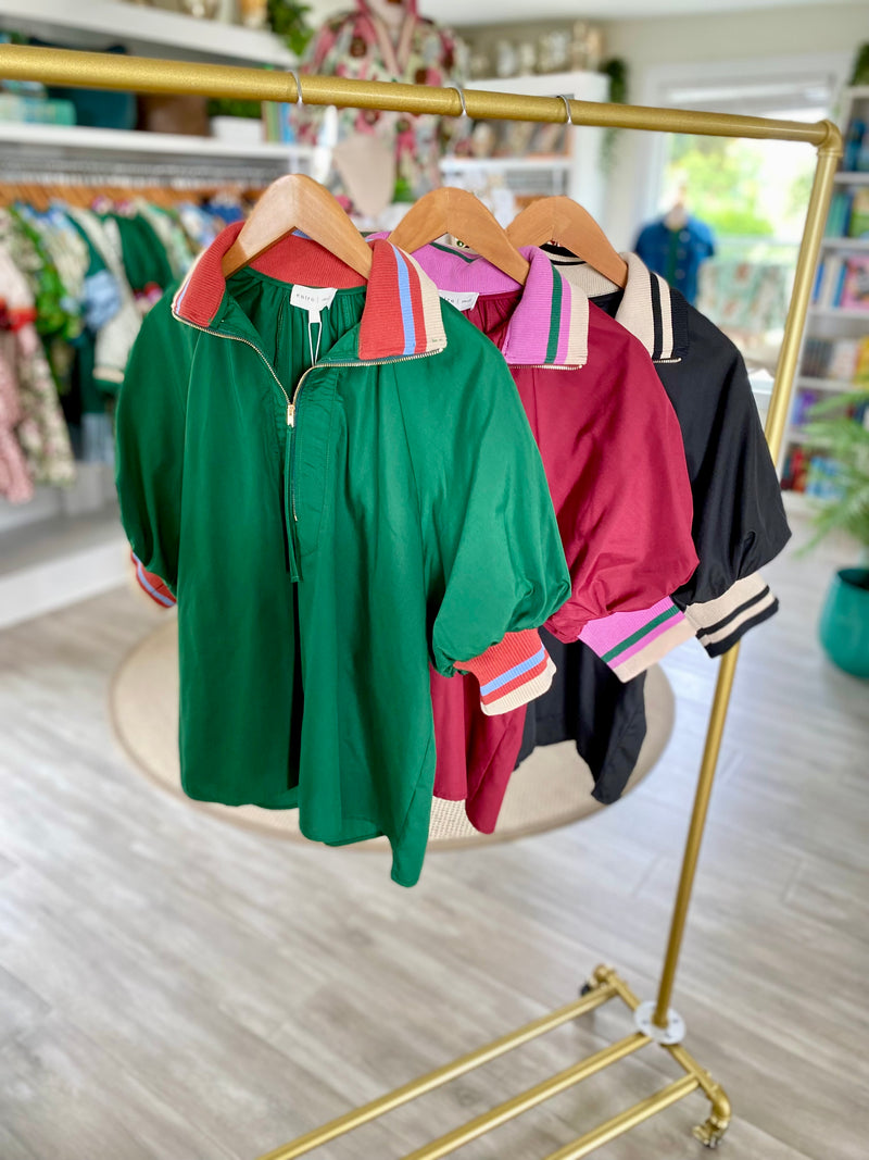 Contrast Stripe Zipper Front Top