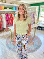 Satin Tropical Print Wide Leg Pants