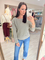 Boat Neck Striped Knit Top