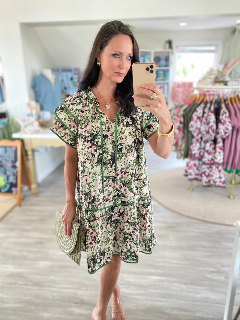 Abstract Print Front Tie Mini Dress