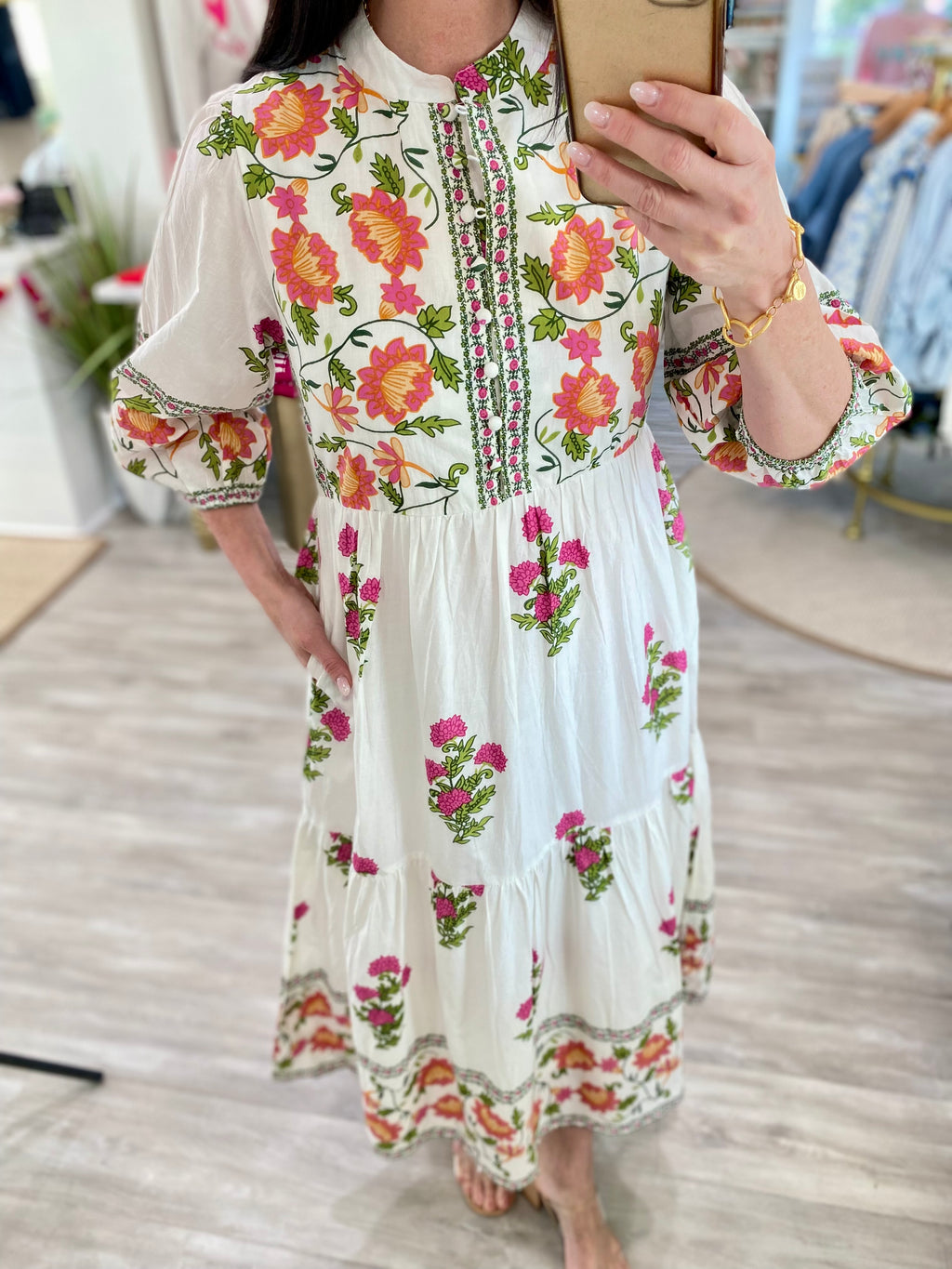 THML Floral Button Down Bust Midi Dress