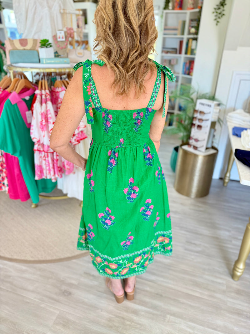 THML Floral Print Self Tie Midi Dress