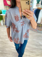 Two Tone Floral Print Top