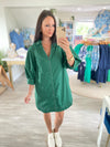 3/4 Lantern Sleeve Zipper Front Mini Dress