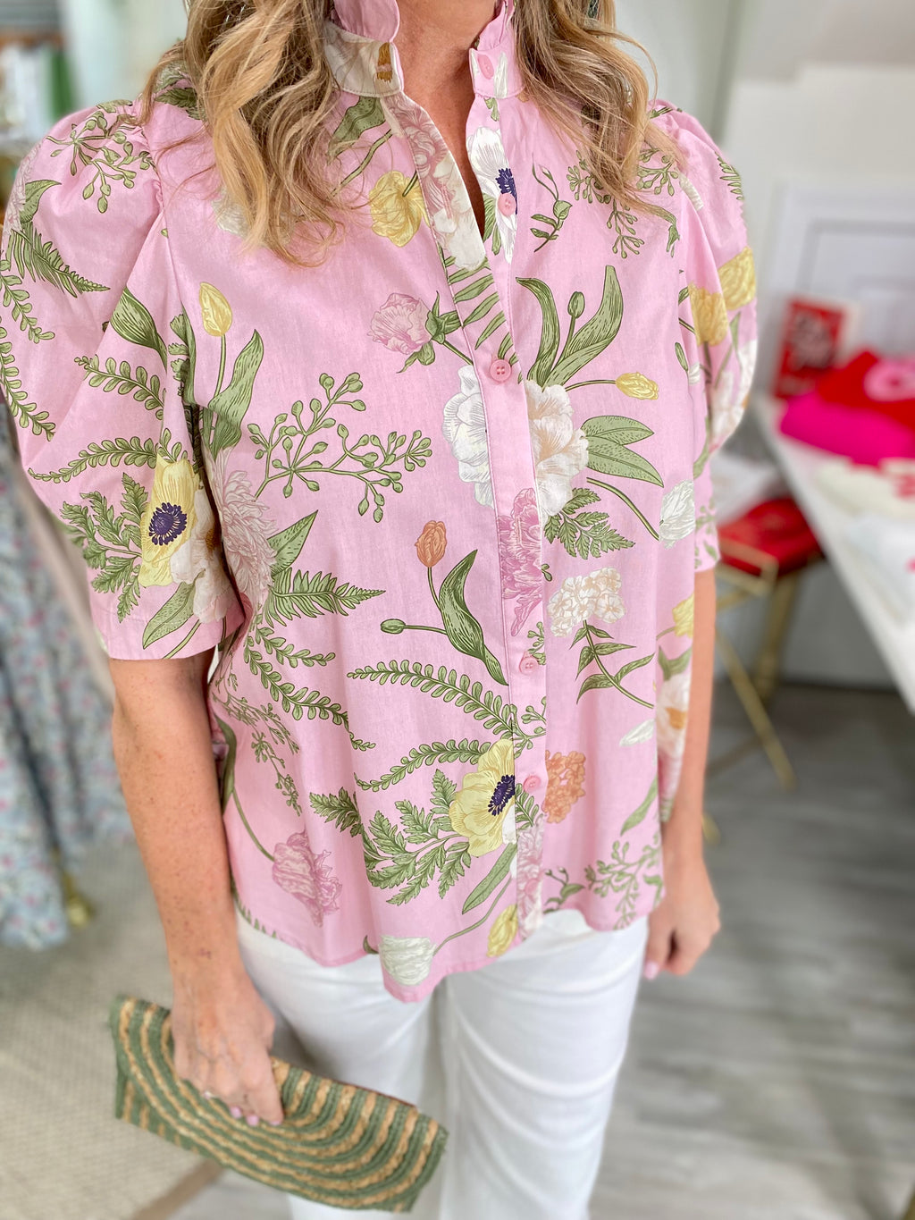 Floral Print Button Front Top