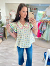 Stamp Floral Print Peter Pan Collar Top