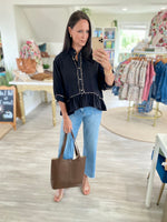 Animal Trim Button Down Peplum Top