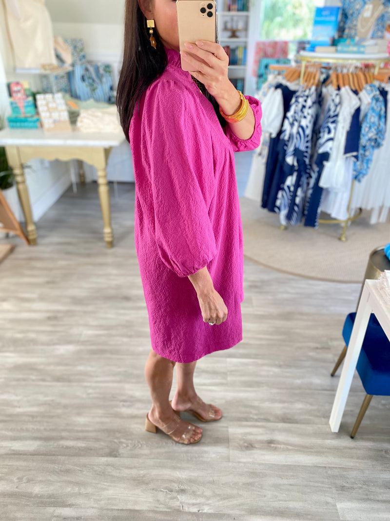 Textured Puff Sleeve Babydoll Dress