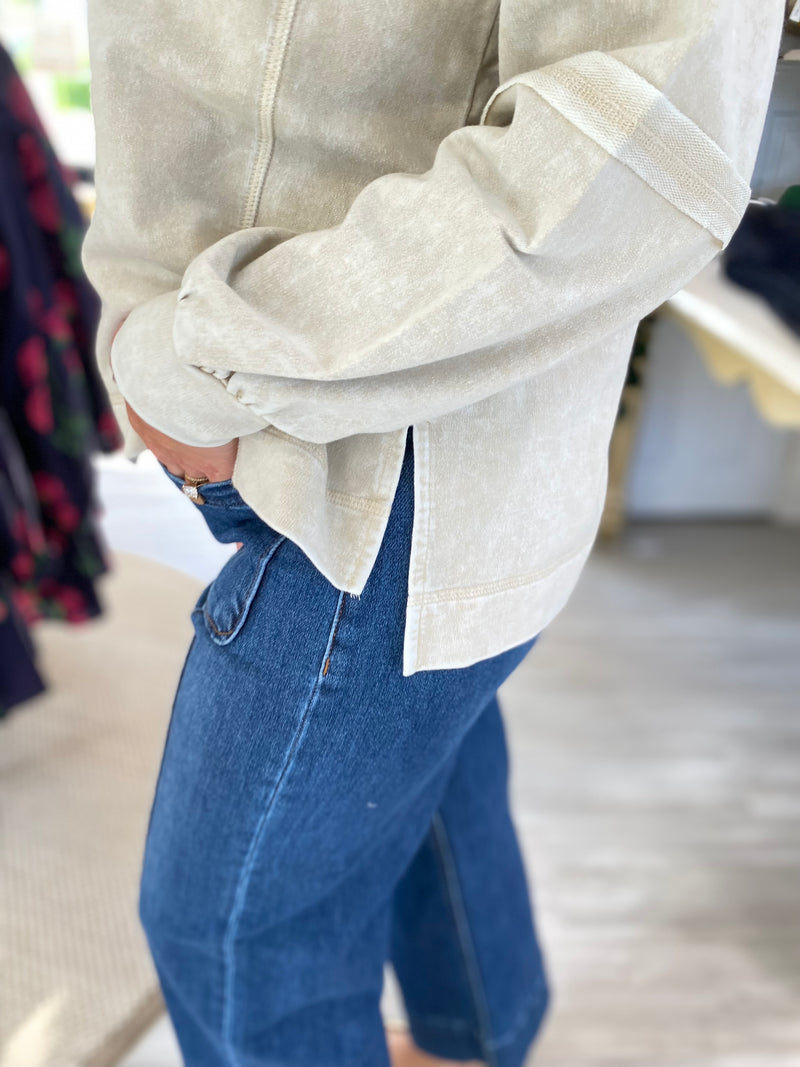 Washed Exposed Seam Knit Top