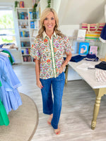 Floral Diamond Pattern Button Down Top