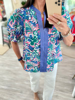 Mixed Print Center Seam Puff Sleeve Top