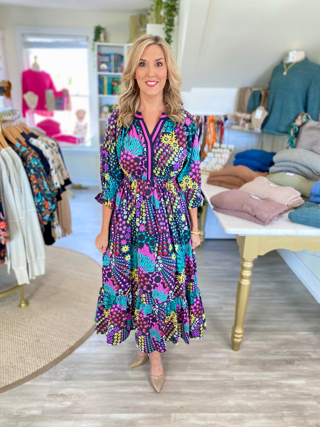 Floral Print V-Neck Midi Dress