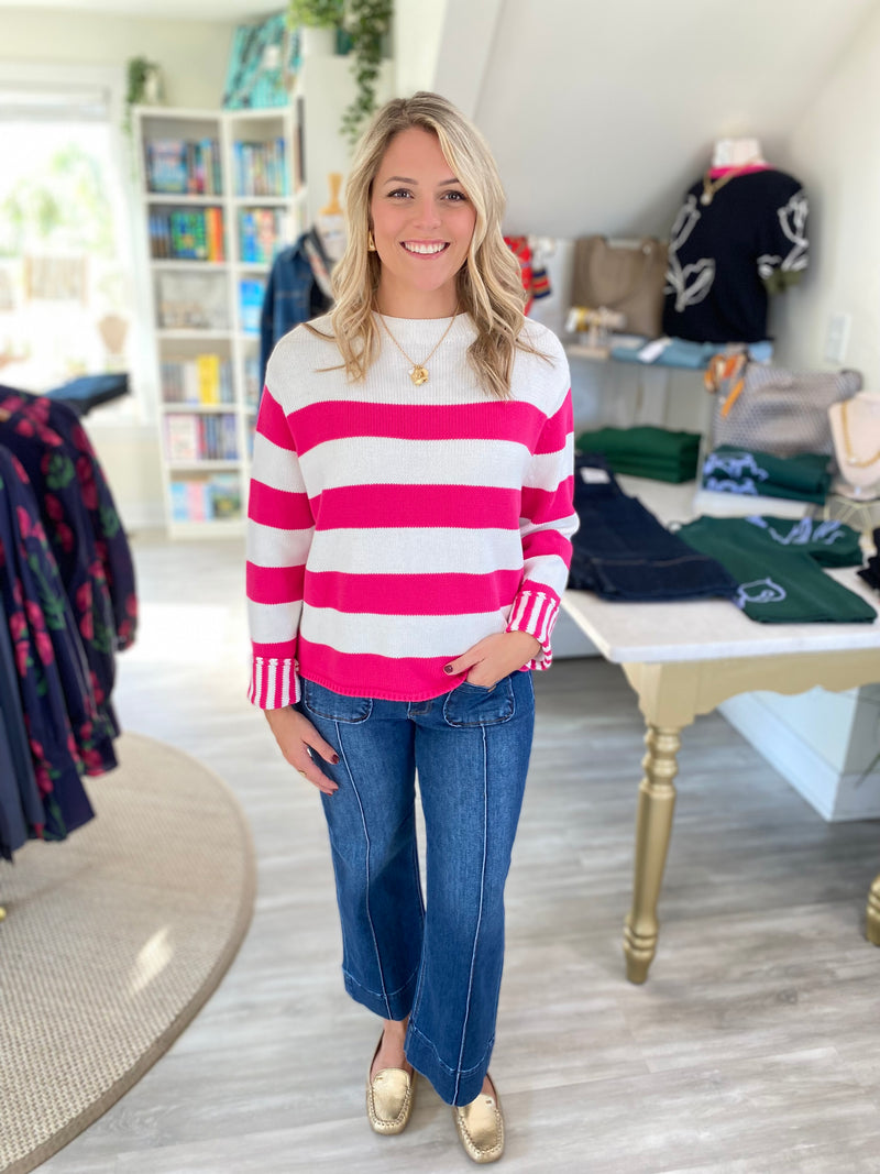 Mixed Stripe Mock Neck Long Sleeve Sweater