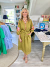 THML Embroidered Puff Sleeve Stripe Dress