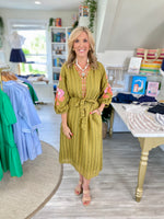 THML Embroidered Puff Sleeve Stripe Dress