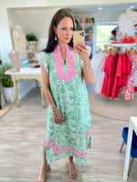 Caftan Floral Print Flutter Sleeve Midi Dress
