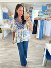 Boho Print Puff Sleeve Blouse