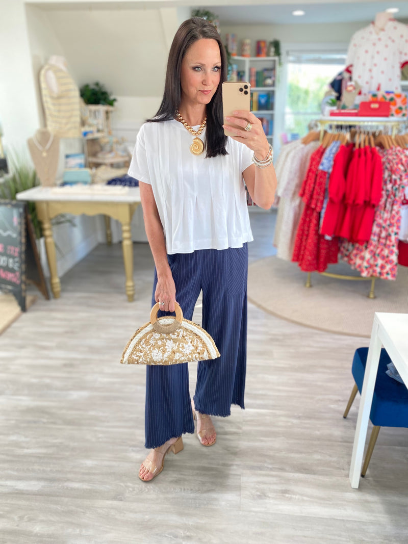 Linen Blend Vertical Stripe Pants