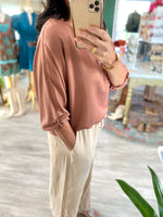 Dropped Shoulder 3/4 Sleeve Woven Top