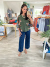 Botanical Print Dropped Shoulder 3/4 Sleeve Top