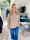 Exposed Seam Round Neck Sweater