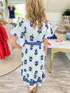 Mixed Floral Print Tie Waist Collared Midi Dress