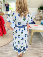 Mixed Floral Print Tie Waist Collared Midi Dress