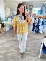 THML Contrast Neck Puff Sleeve Floral Top