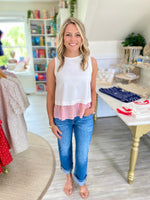Mixed Material Sleeveless Ruffle Hem Top