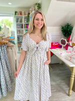 Floral Print Front Tie Midi Dress
