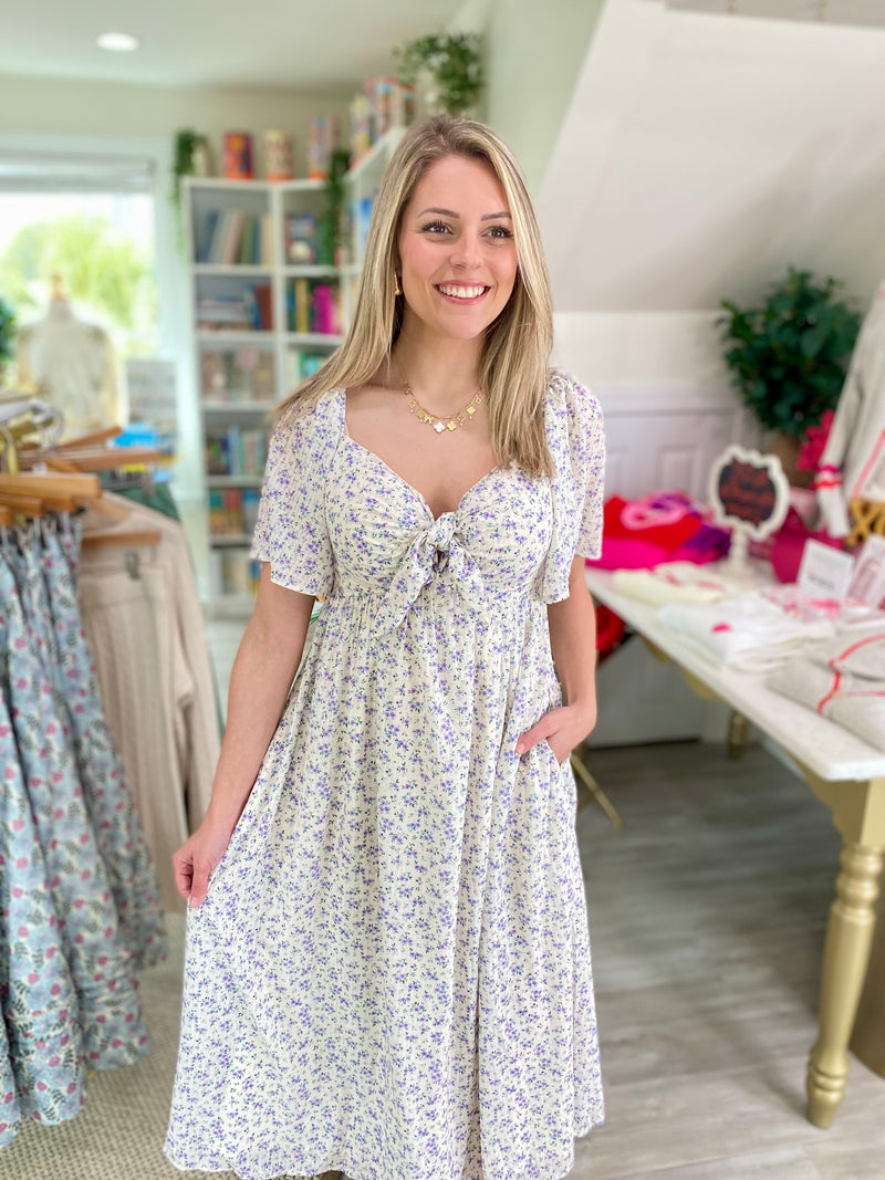 Floral Print Front Tie Midi Dress
