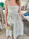 Stripe Pleated Bust Midi Dress