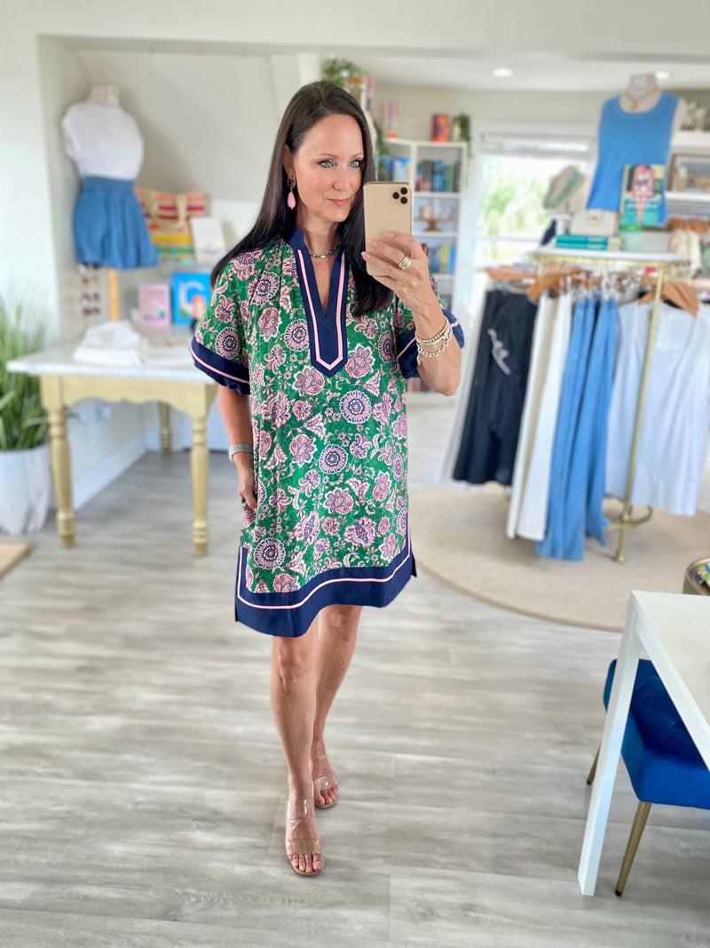 Floral Paisley Caftan Style Mini Dress