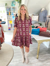 Floral Print Smocked  Short Sleeve Mini Dress