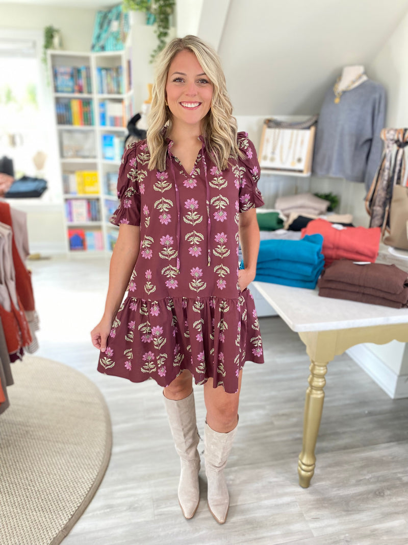 Floral Print Smocked  Short Sleeve Mini Dress